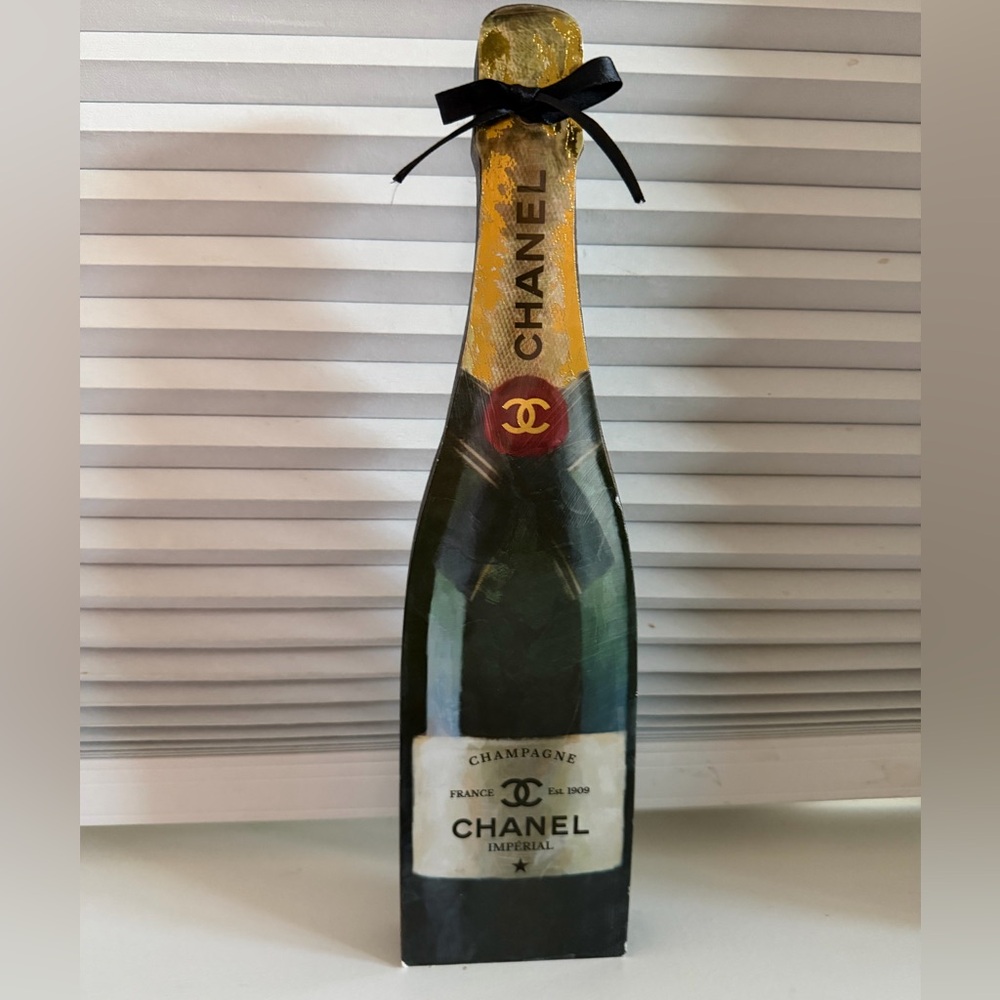 Designer faux Champagne Bottle Party Decoration - Black and Gold